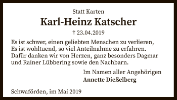 Traueranzeige von Karl-Heinz Katscher von SYK