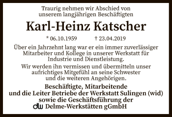 Traueranzeige von Karl-Heinz Katscher von SYK