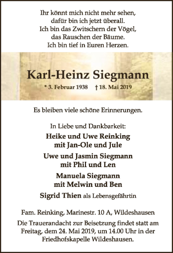 Traueranzeige von Karl-Heinz Siegmann von SYK