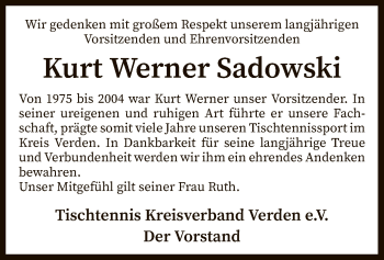 Traueranzeige von Kurt Werner Sadowski von SYK