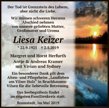 Traueranzeige von Liesa Keizer von SYK