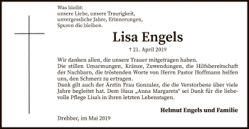 Traueranzeige von Lisa Engels von SYK