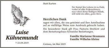 Traueranzeige von Luise Kühnemundt von SYK