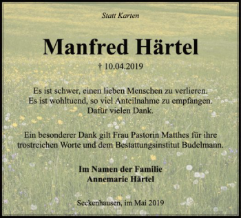 Traueranzeige von Manfred Härtel von SYK