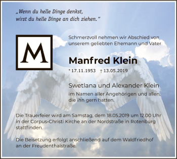 Traueranzeige von Manfred Klein von SYK