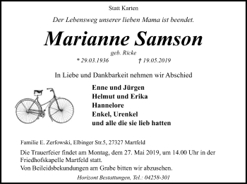 Traueranzeige von Marianne Samson von SYK