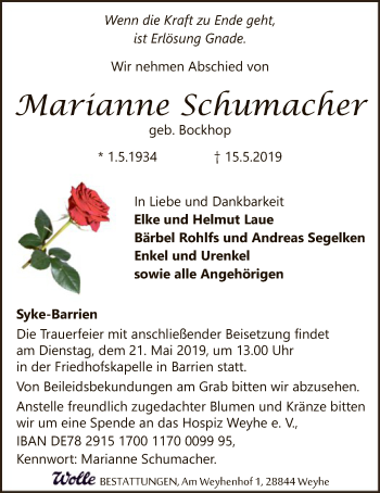 Traueranzeige von Marianne Schumacher von SYK