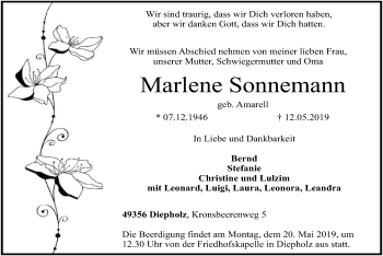 Traueranzeige von Marlene Sonnemann von SYK