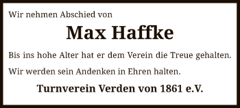 Traueranzeige von Max Haffke von SYK