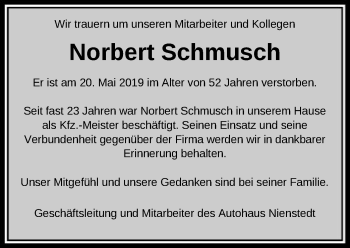 Traueranzeige von Norbert Schmusch von SYK