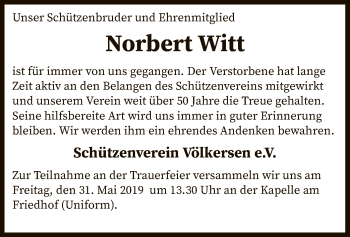 Traueranzeige von Norbert Witt von SYK