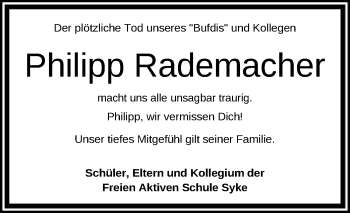 Traueranzeige von Philipp Rademacher von SYK