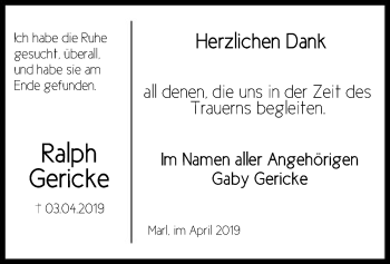 Traueranzeige von Ralph Gericke von SYK