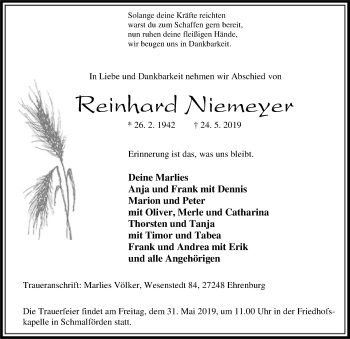 Traueranzeige von Reinhard Niemeyer von SYK