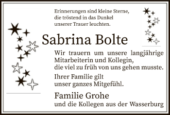Traueranzeige von Sabrina Bolte von SYK