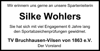 Traueranzeige von Silke Wohlers von SYK