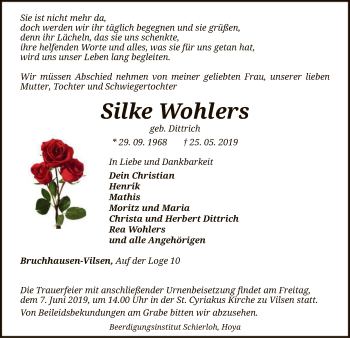 Traueranzeige von Silke Wohlers von SYK