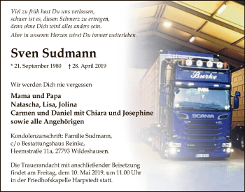 Traueranzeige von Sven Sudmann von SYK