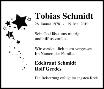 Traueranzeige von Tobias Schmidt von SYK