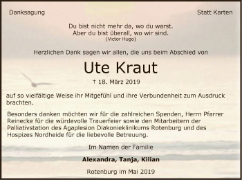Traueranzeige von Ute Kraut von SYK
