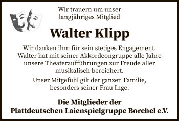 Traueranzeige von Walter Klipp von SYK