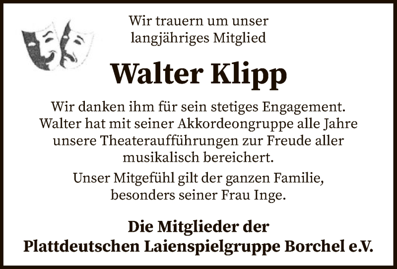  Traueranzeige für Walter Klipp vom 29.05.2019 aus SYK