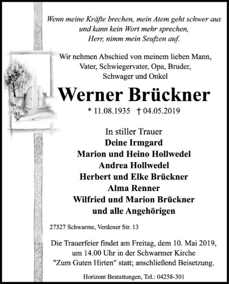  Traueranzeige für Werner Brückner vom 07.05.2019 aus SYK