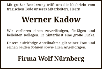 Traueranzeige von Werner Kadow von SYK