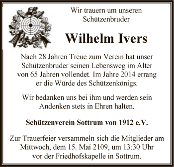 Traueranzeige von Wilhelm Ivers von SYK