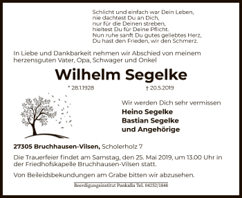 Traueranzeige von Wilhelm Segelke von SYK