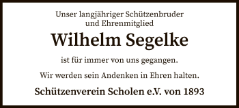 Traueranzeige von Wilhelm Segelke von SYK