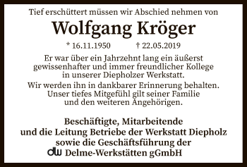 Traueranzeige von Wolfgang Kröger von SYK