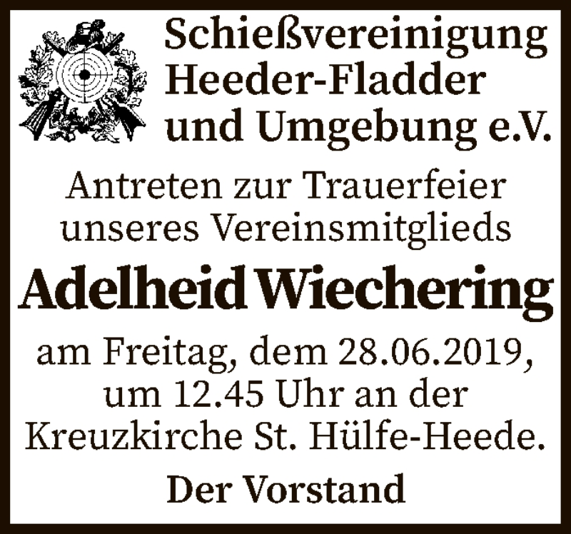  Traueranzeige für Adelheid Wiechering vom 26.06.2019 aus SYK