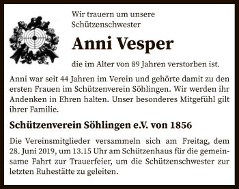 Traueranzeige von Anni Vesper von SYK