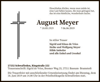 Traueranzeige von August Meyer von SYK