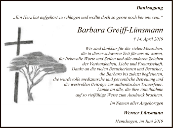 Traueranzeige von Barbara Greiff-Lünsmann von SYK