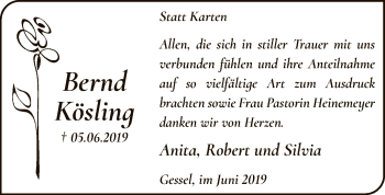 Traueranzeige von Bernd Kösling von SYK