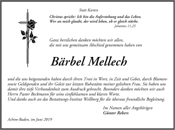 Traueranzeige von Bärbel Mellech von SYK