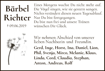 Traueranzeige von Bärbel Richter von SYK