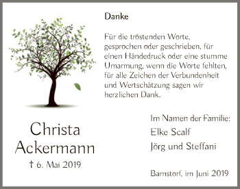 Traueranzeige von Christa Ackermann von SYK