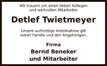 Traueranzeige von Detlef Twietmeyer von SYK