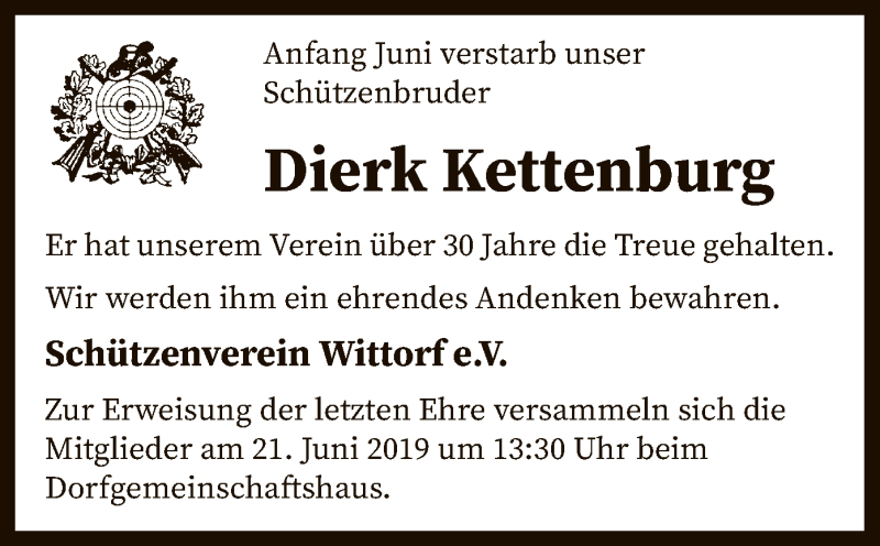  Traueranzeige für Dierk Kettenburg vom 15.06.2019 aus SYK