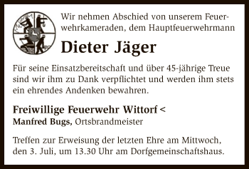 Traueranzeige von Dieter Jäger von SYK