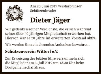 Traueranzeige von Dieter Jäger von SYK