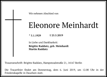 Traueranzeige von Eleonore Meinhardt von SYK