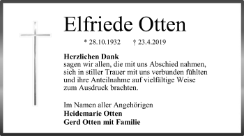 Traueranzeige von Elfriede Otten von SYK