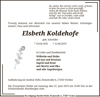 Traueranzeige von Elsbeth Koldehofe von SYK