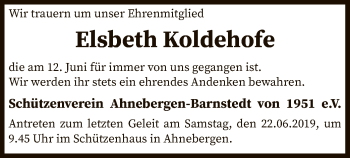 Traueranzeige von Elsbeth Koldehofe von SYK