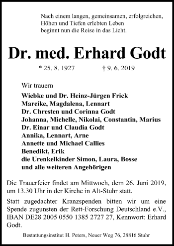 Traueranzeige von Erhard Godt von SYK