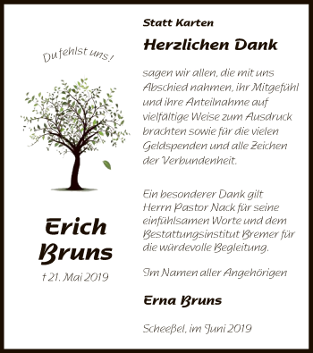 Traueranzeige von Erna Bruns von SYK